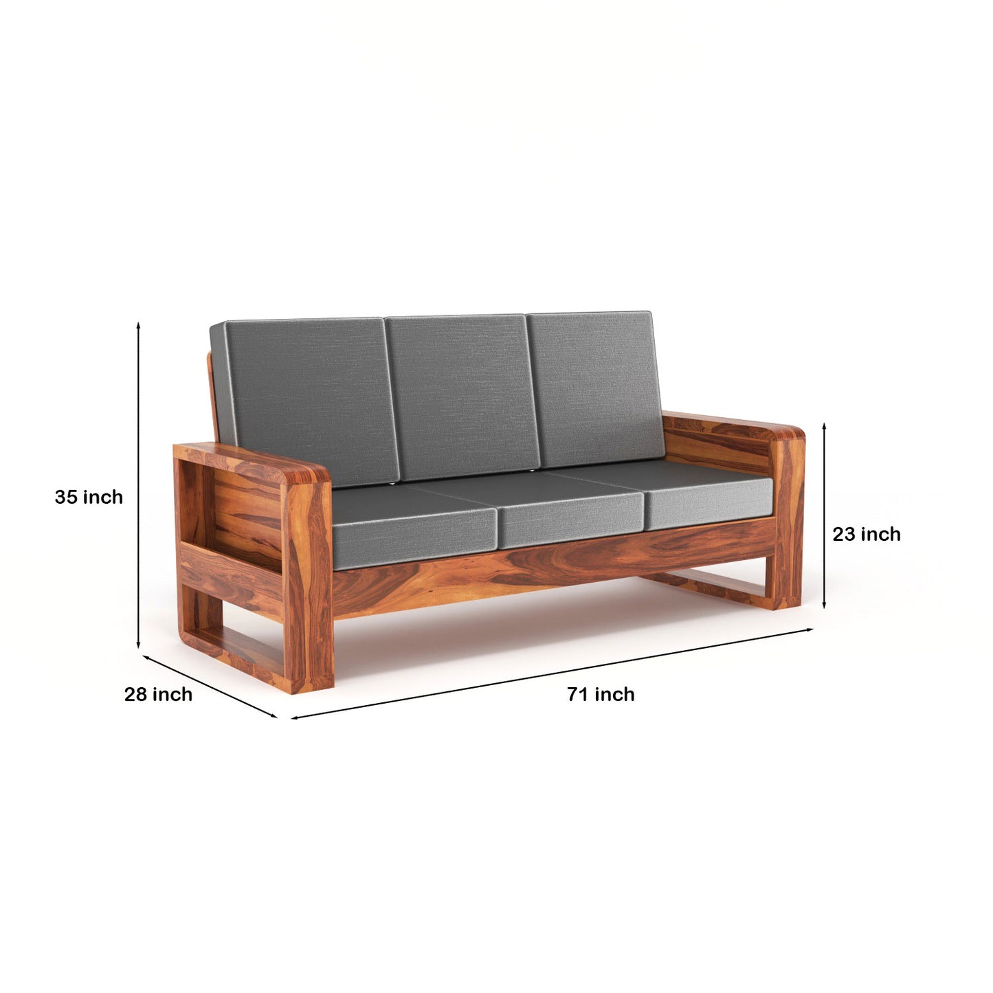 Solid Wood 6 Seater Sofa Set (3+2+1) | Natural & Walnut Finish Wooden Sofa with Cushions