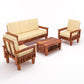 Solid Wood 5 Seater Sofa Set (3 Seater + 2 Single Seaters) | Natural & Walnut Finish with Cushioned Comfort
