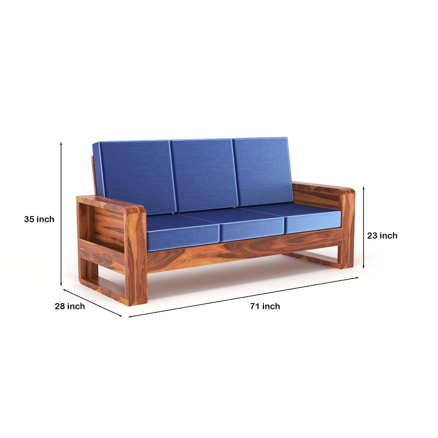 Solid Wood 6 Seater Sofa Set (3+2+1) | Natural & Walnut Finish Wooden Sofa with Cushions