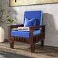 Solid Wood Single Seater Sofa with Natural & Walnut Finish and Cushioned Comfort