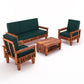 Solid Wood 5 Seater Sofa Set (3 Seater + 2 Single Seaters) | Natural & Walnut Finish with Cushioned Comfort