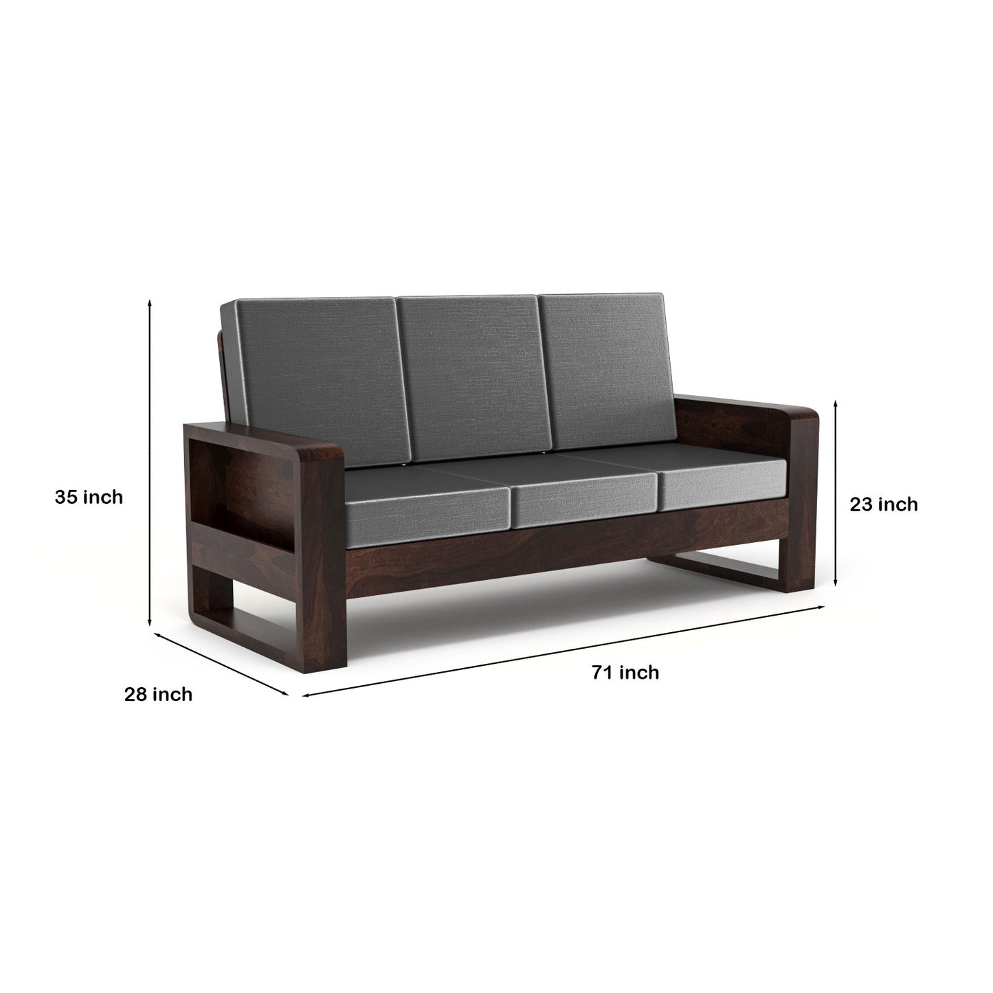 Solid Wood 6 Seater Sofa Set (3+2+1) | Natural & Walnut Finish Wooden Sofa with Cushions