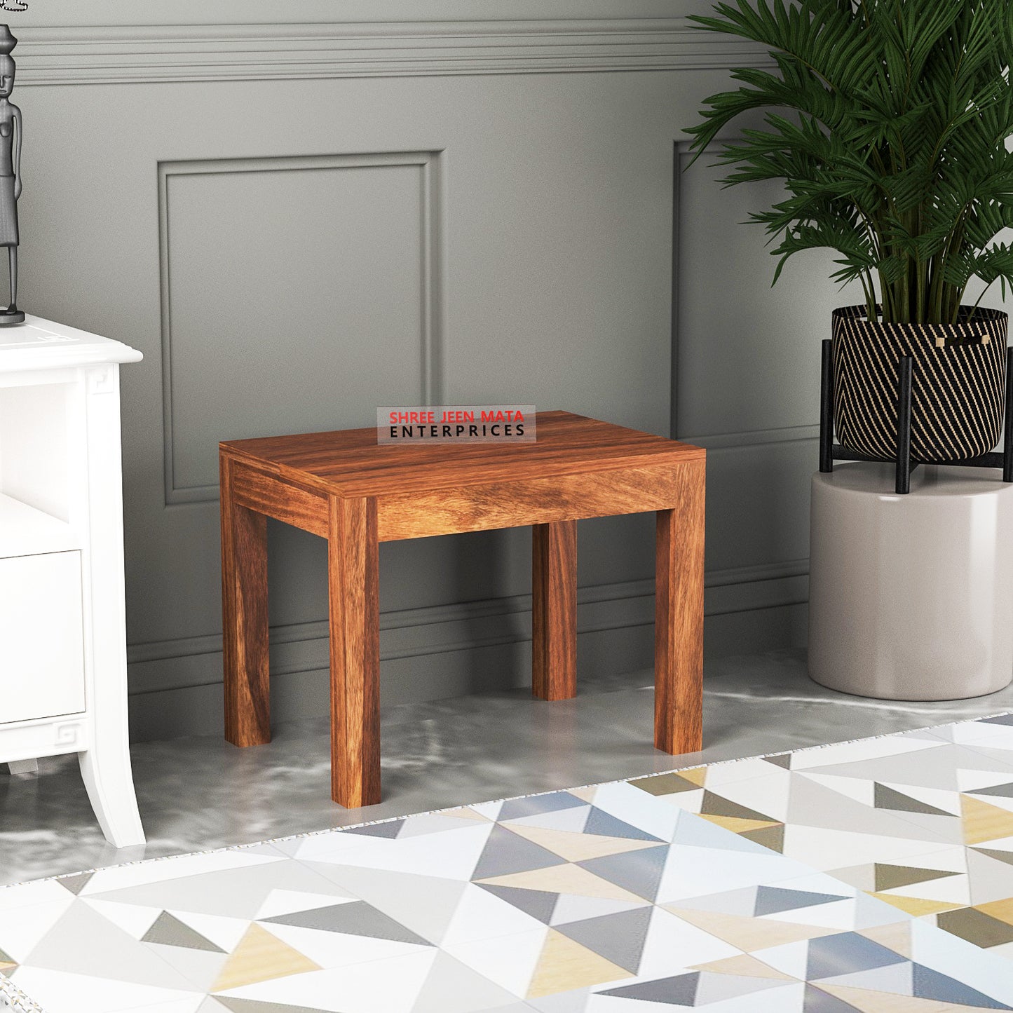 Solid Wood Multipurpose Side Table with Natural & Walnut Finish