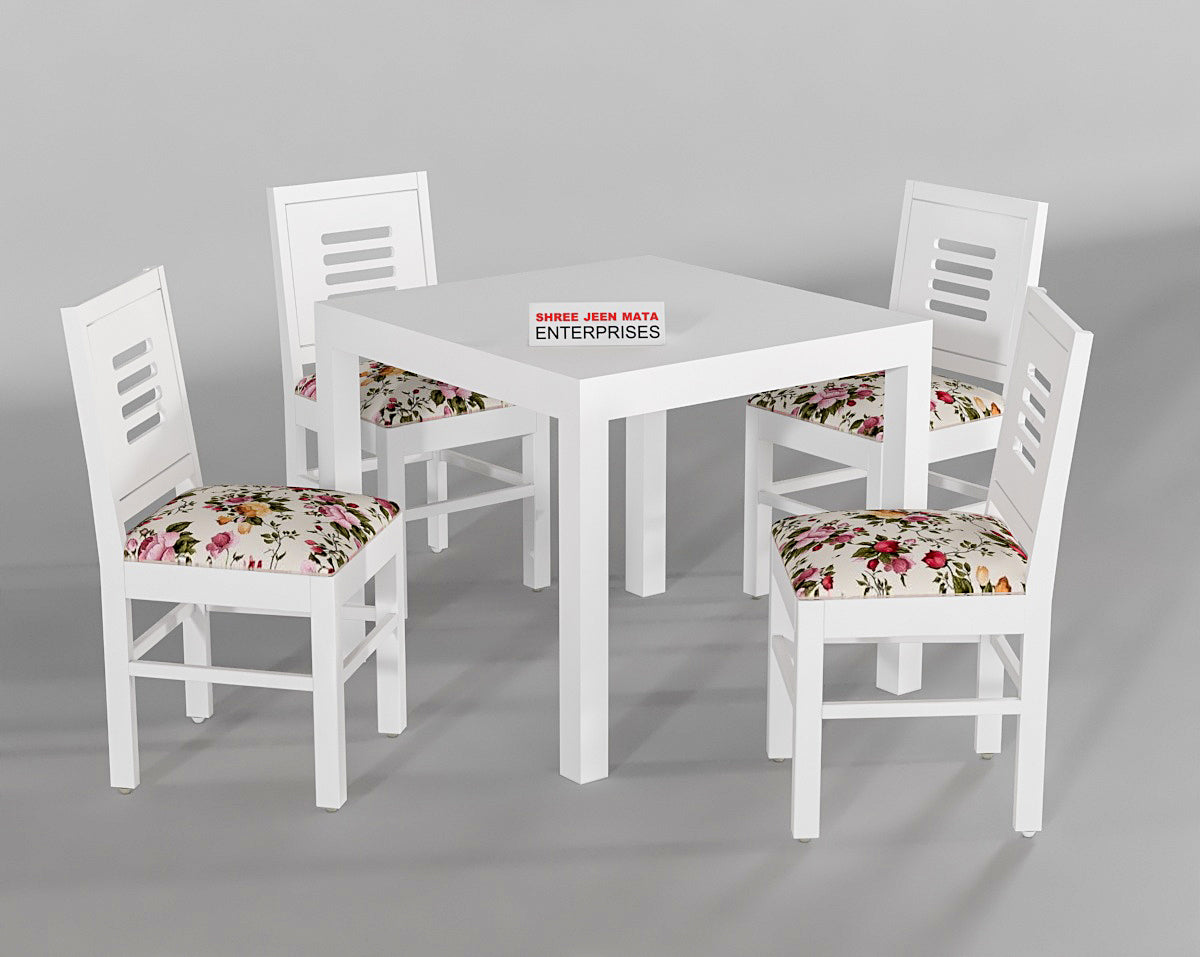 Solid Wood 4 Seater Dining Table Set with Cushioned Chairs
