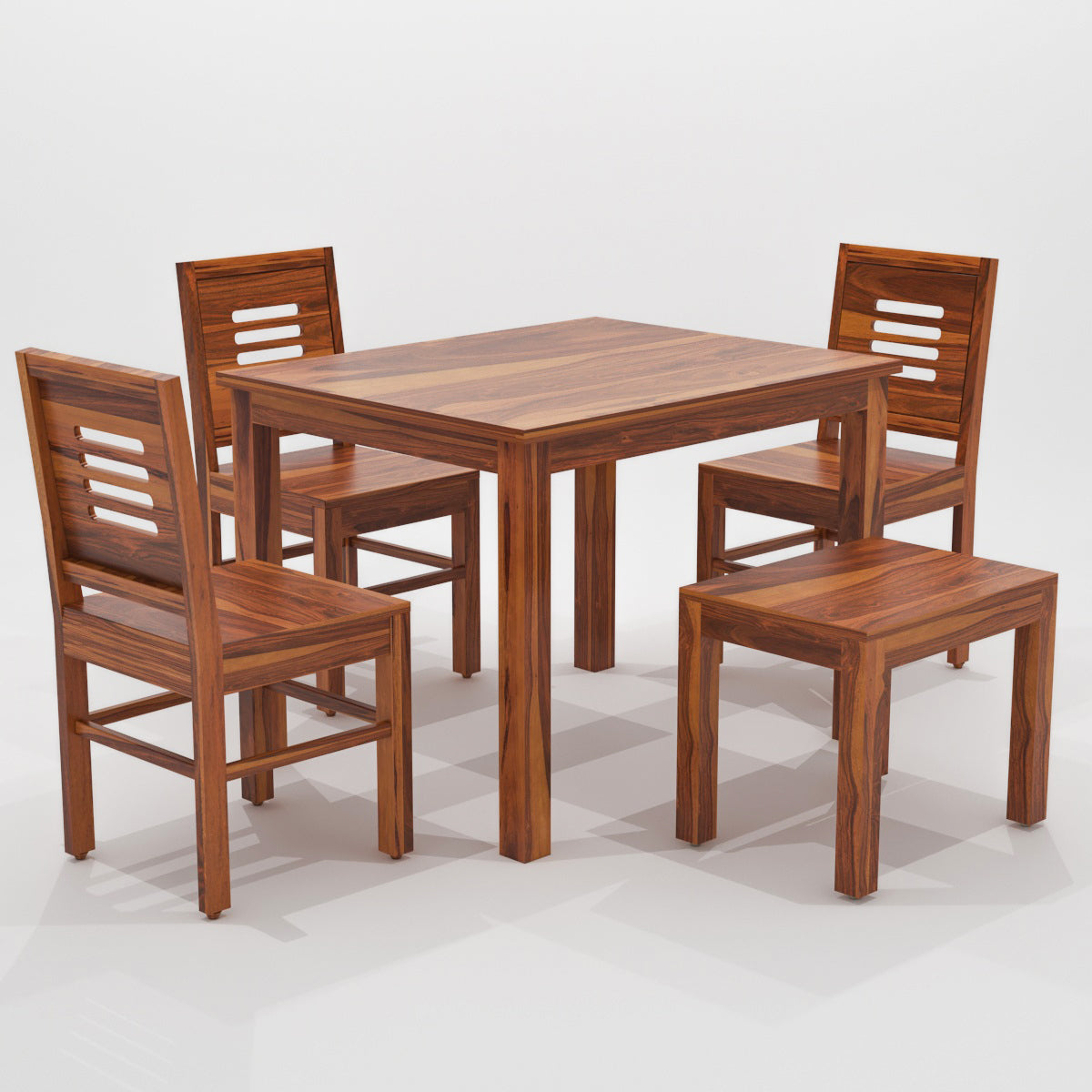 Solid Wood 4 Seater Dining Table Set with 3 Chairs and 1 Bench