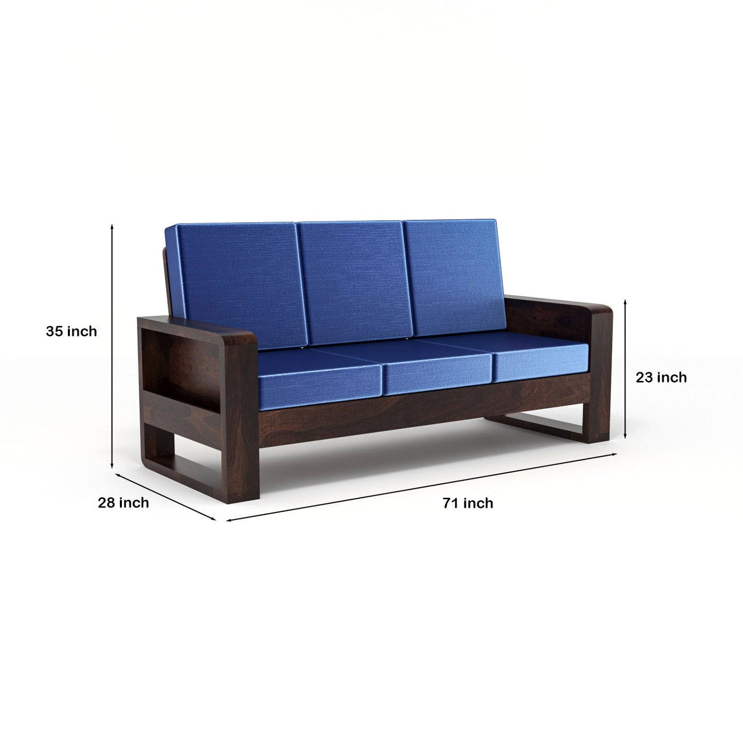 Solid Wood 7 Seater Sofa Set (3+2+2) | Natural & Walnut Finish Wooden Sofa with Cushions
