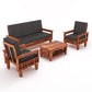 Solid Wood 5 Seater Sofa Set (3 Seater + 2 Single Seaters) | Natural & Walnut Finish with Cushioned Comfort