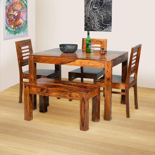 Jeenwood Sheesham Wood 4 Seater Dining Table Set with Chairs for Home - Brown