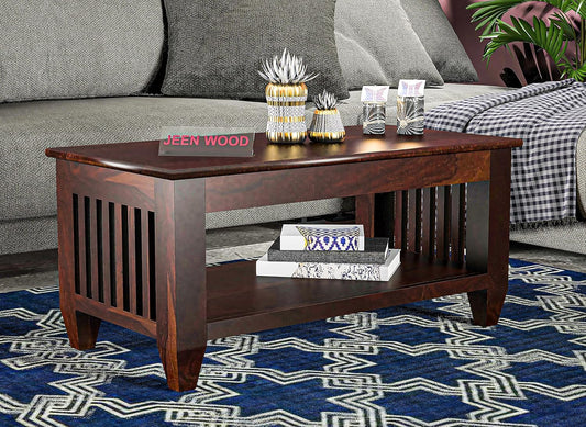 Jeenwood Solid Sheesham Wood Wooden Centre Table, Coffee Table, Center Table Teapoy for Living Room, Bedroom, Wooden Home Furniture - Brown