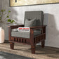 Solid Wood Single Seater Sofa with Natural & Walnut Finish and Cushioned Comfort