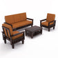 Solid Wood 5 Seater Sofa Set (3 Seater + 2 Single Seaters) | Natural & Walnut Finish with Cushioned Comfort