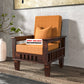 Solid Wood Single Seater Sofa with Natural & Walnut Finish and Cushioned Comfort