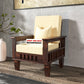 Solid Wood Single Seater Sofa with Natural & Walnut Finish and Cushioned Comfort