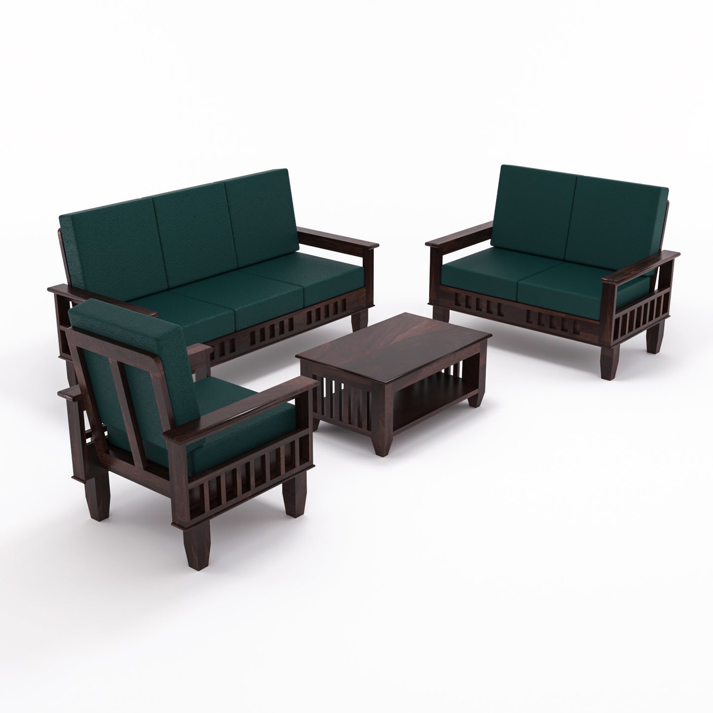 Premium Solid Wood 6 Seater Sofa Set (3+2+1) with Cushioned Seating | Natural & Walnut Finish