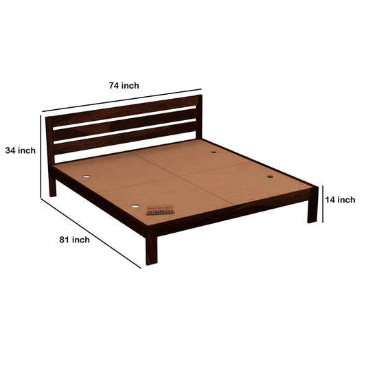 Solid Wood Queen Size Bed with Slat Headboard