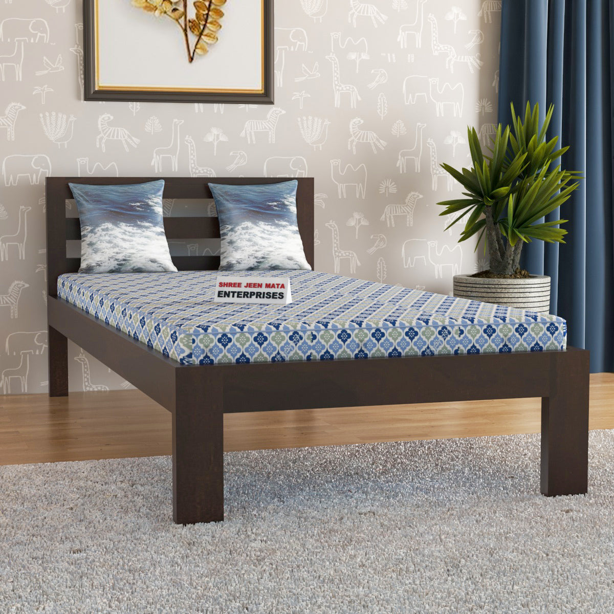 Solid Wood Single Bed with Minimal Slat Headboard