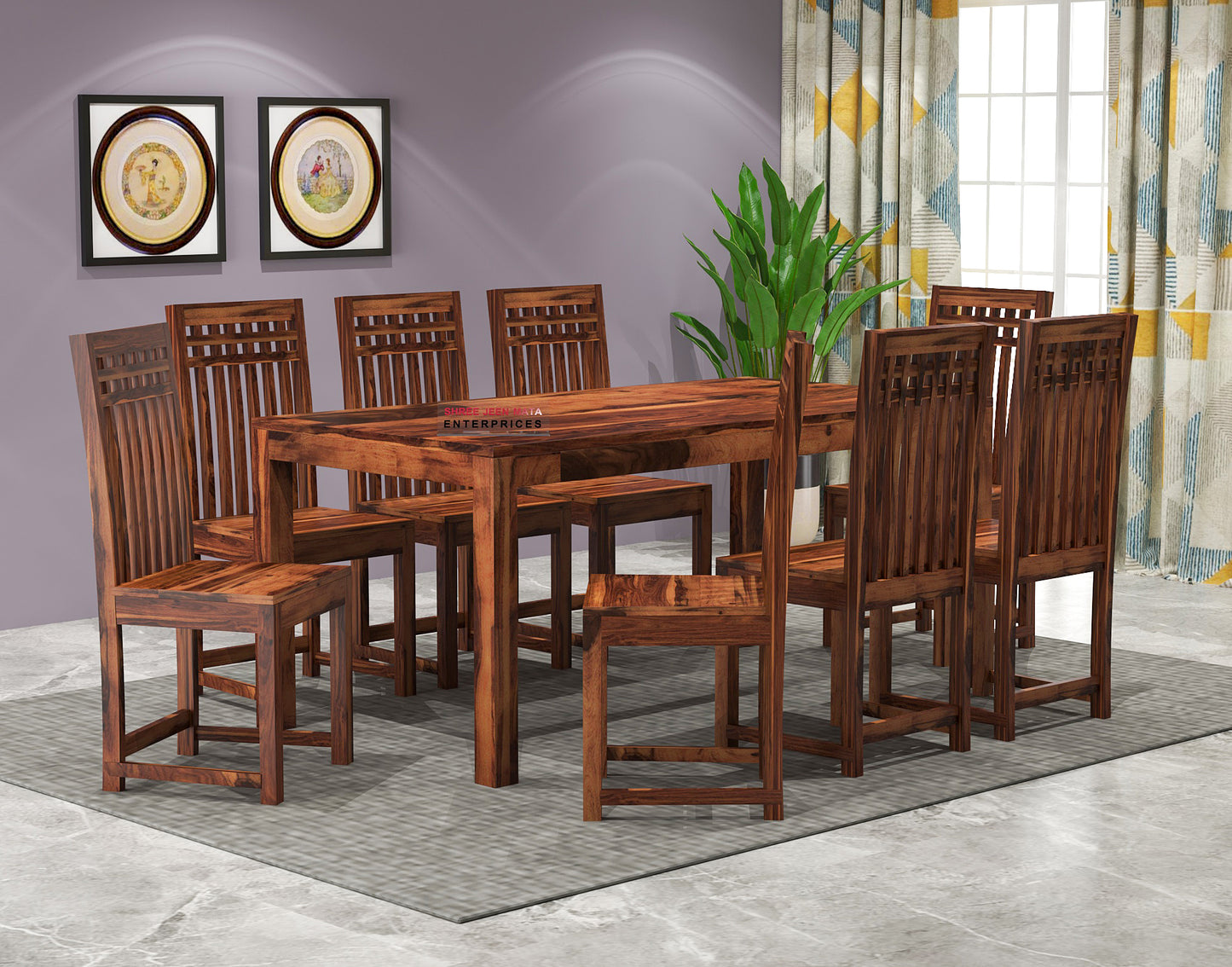 Premium Solid Wood 6 Seater Dining Table Set with Slatted Back Chairs