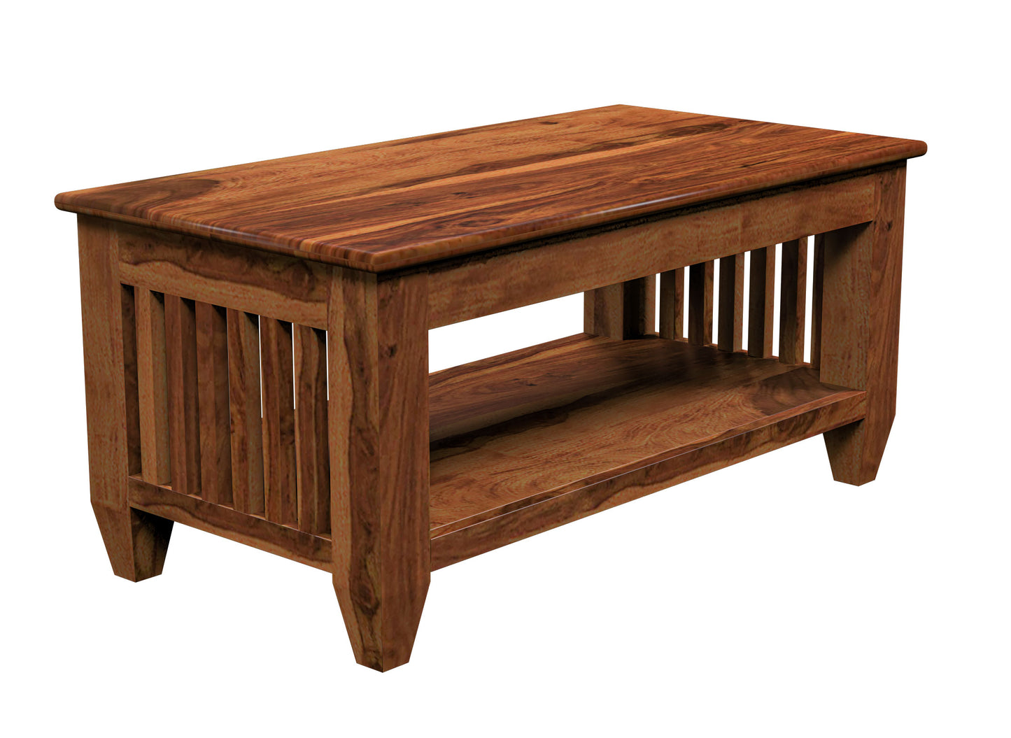 Solid Wood Coffee Table with Open Shelf – Modern Living Room Center Table