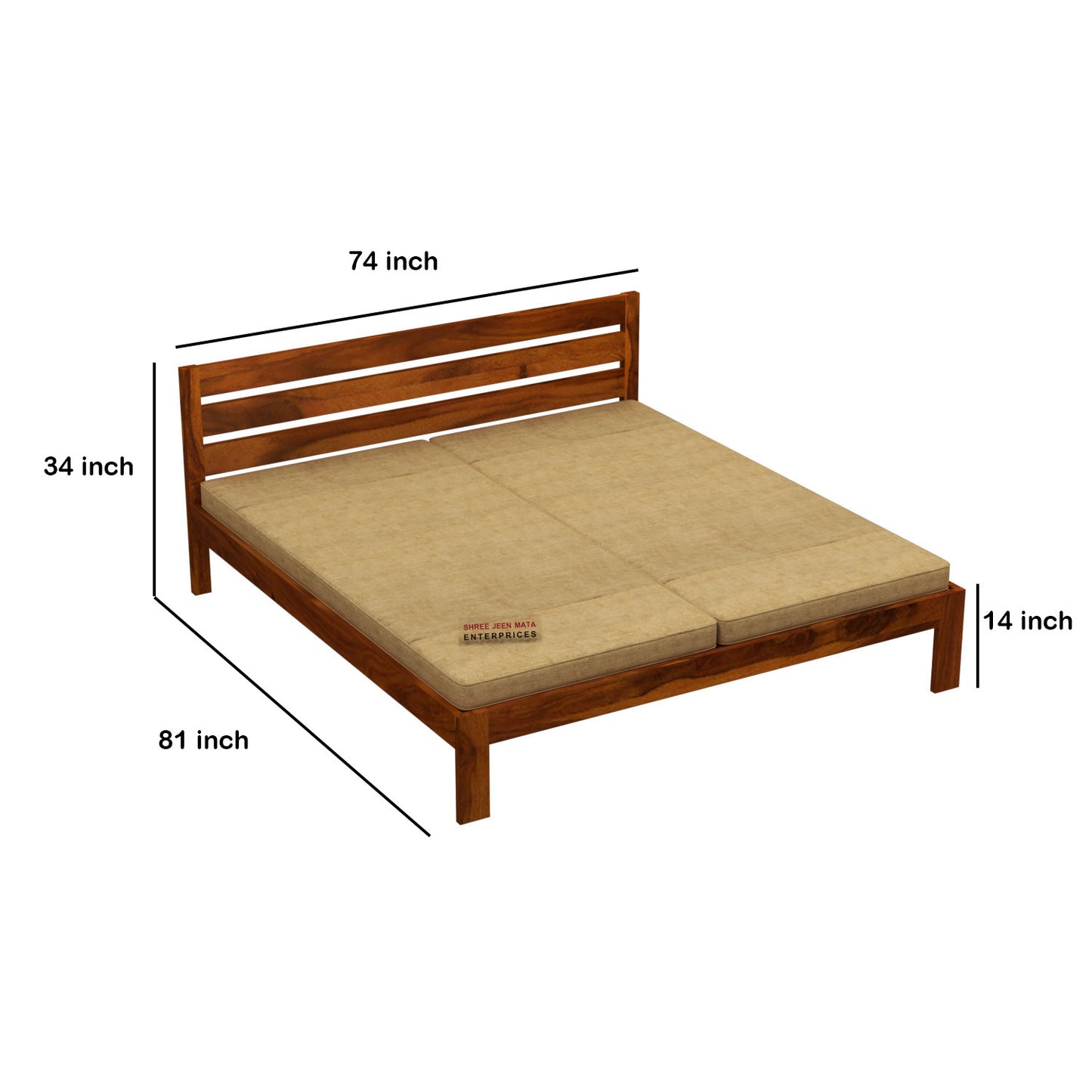 Solid Wood Queen Size Bed with Slat Headboard