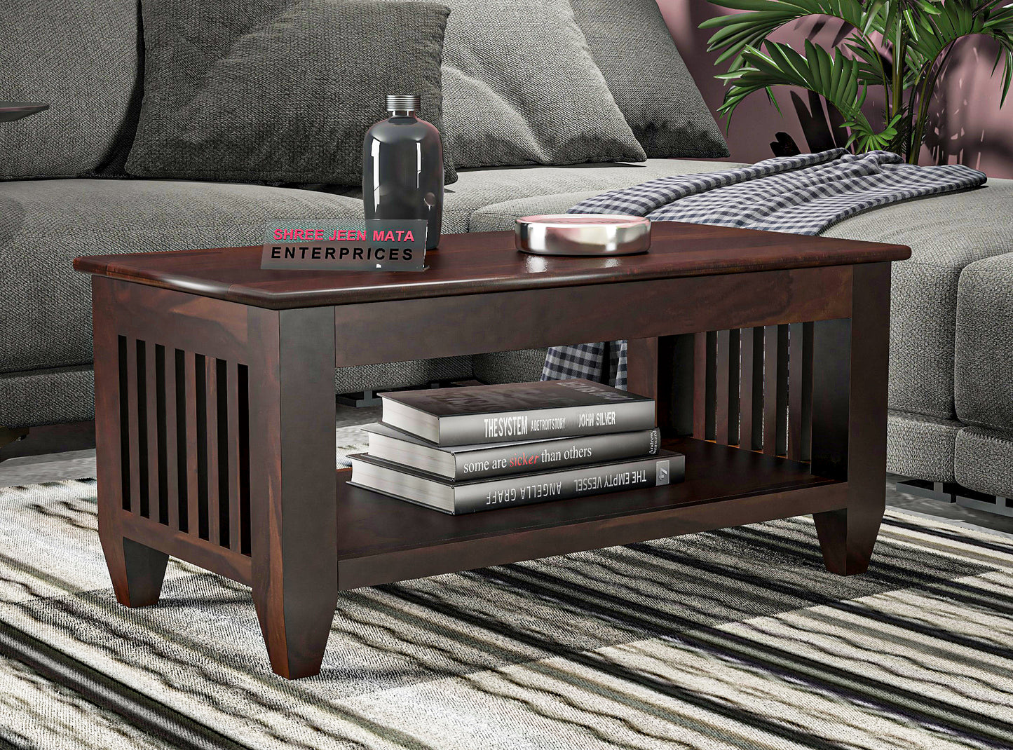 Solid Wood Coffee Table with Open Shelf – Modern Living Room Center Table