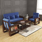 Solid Wood 4 Seater Sofa Set with Blue Polycotton Cushions | Without Center Table