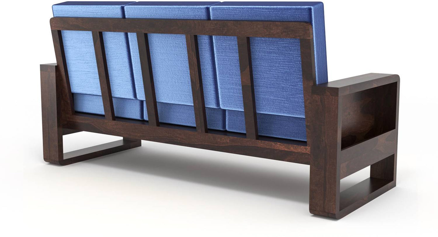Solid Wood 3 Seater Wooden Sofa with Polycotton Upholstery