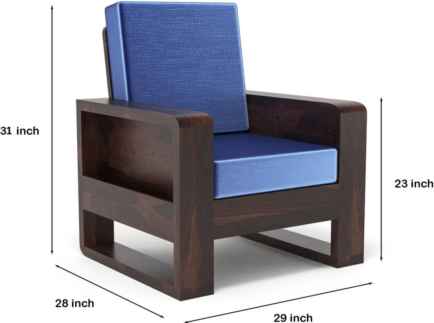 Solid Wood 4 Seater Sofa Set with Blue Polycotton Cushions | Without Center Table