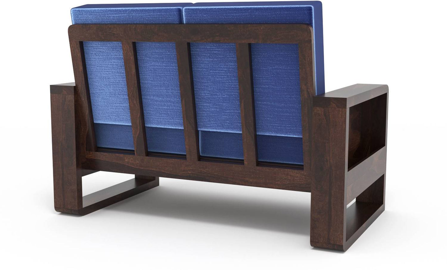 Solid Wood 4 Seater Sofa Set with Blue Polycotton Cushions | Without Center Table