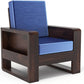 Solid Wood 4 Seater Sofa Set with Blue Polycotton Cushions | Without Center Table