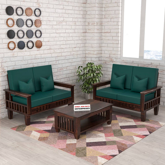 Solid Sheesham Wood 4 Seater Wooden Sofa Set with Polycotton Cushions