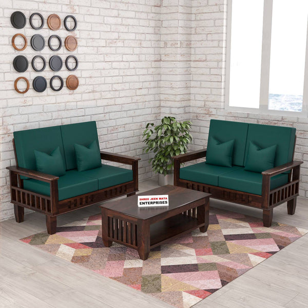 Solid Sheesham Wood 4 Seater Wooden Sofa Set with Polycotton Cushions