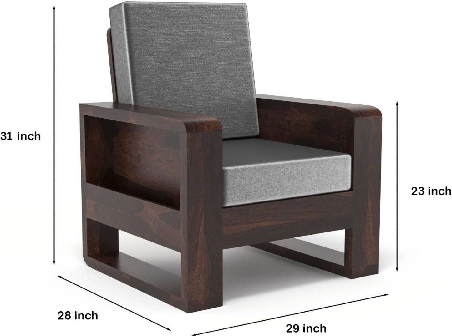 Solid Wood 4 Seater Sofa Set with Bottle Grey Polycotton Cushions & Center Table