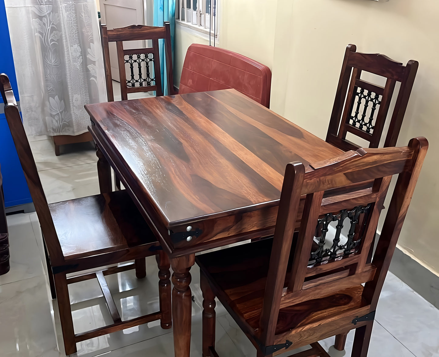 Classic Handcrafted Sheesham Wood Dining Table Set (6 Seater)