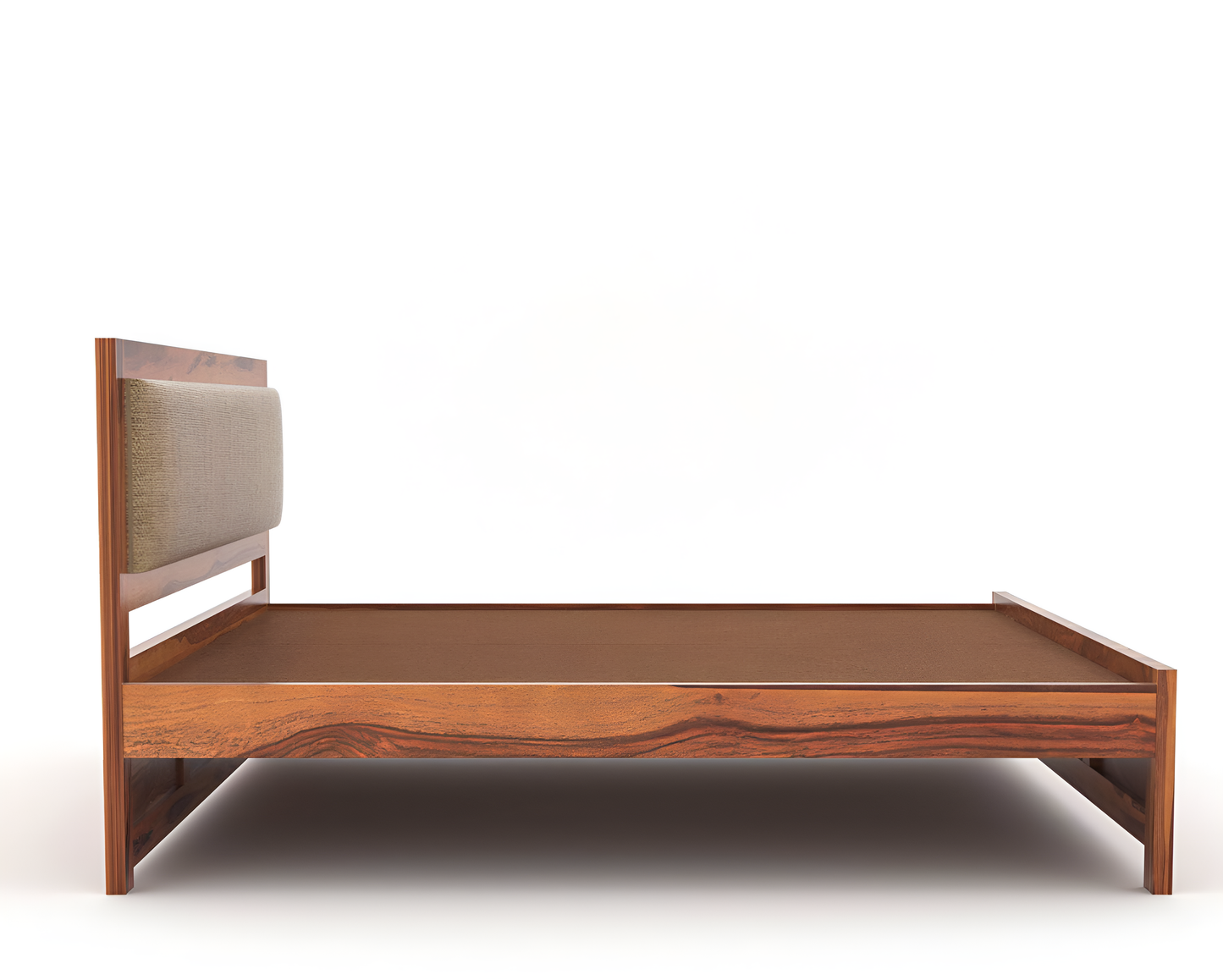 Handcrafted Solid Wood King Size Bed with Upholstered Headboard