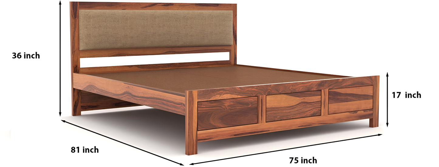 Handcrafted Solid Wood King Size Bed with Upholstered Headboard