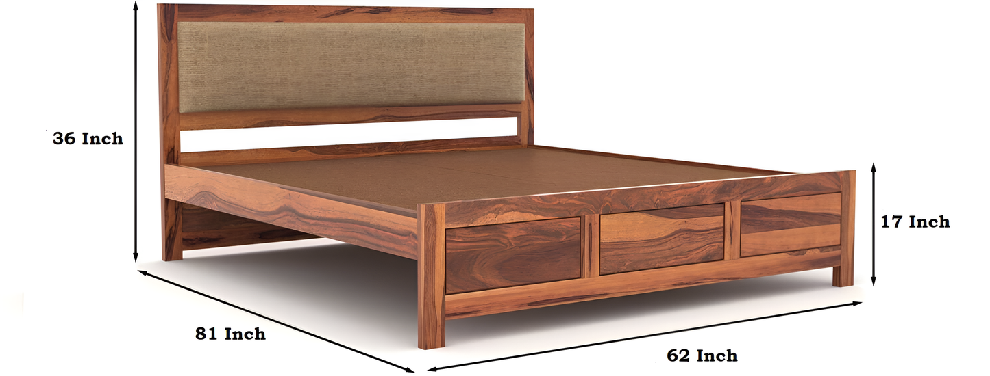 Handcrafted Solid Wood King Size Bed with Upholstered Headboard