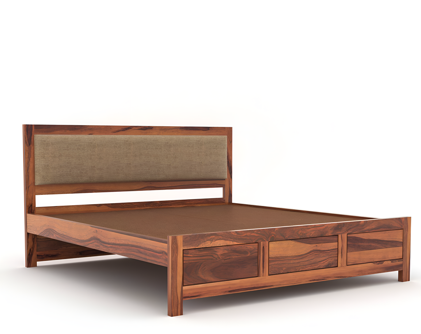 Handcrafted Solid Wood King Size Bed with Upholstered Headboard