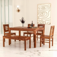 Solid Wood 6 Seater Dining Table Set with Bench