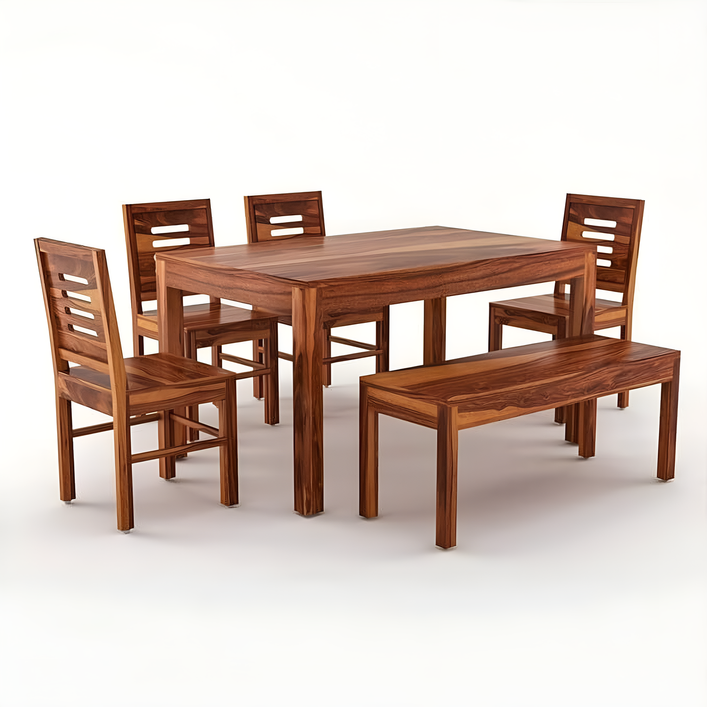 Solid Wood 6 Seater Dining Table Set with Bench