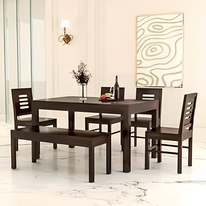 Solid Wood 6 Seater Dining Table Set with Bench