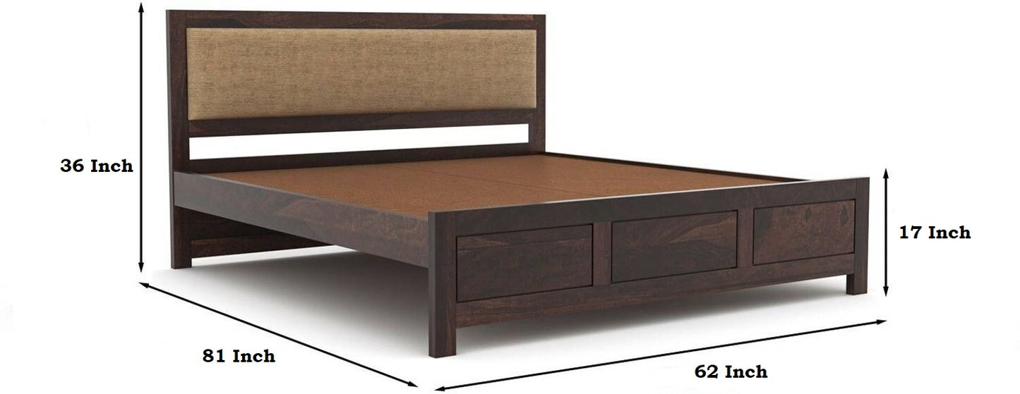 Handcrafted Solid Wood King Size Bed with Upholstered Headboard