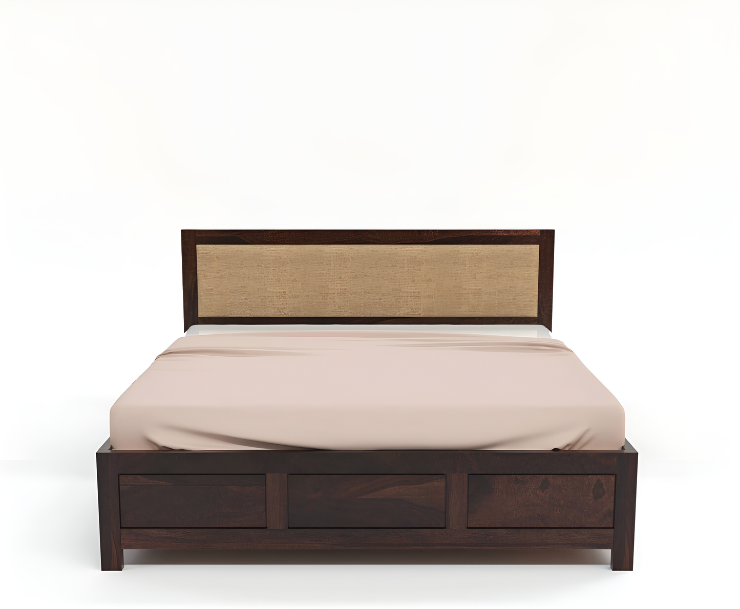 Handcrafted Solid Wood King Size Bed with Upholstered Headboard
