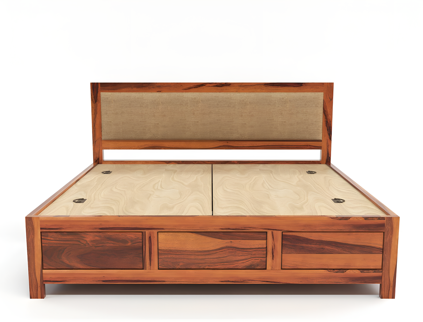 Handcrafted Solid Wood King Size Bed with Upholstered Headboard