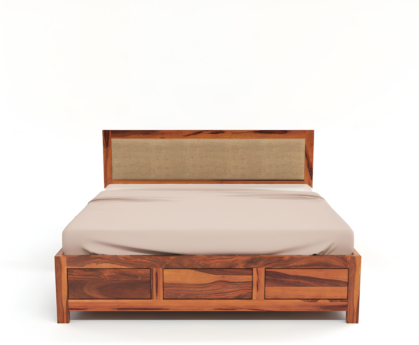 Handcrafted Solid Wood King Size Bed with Upholstered Headboard