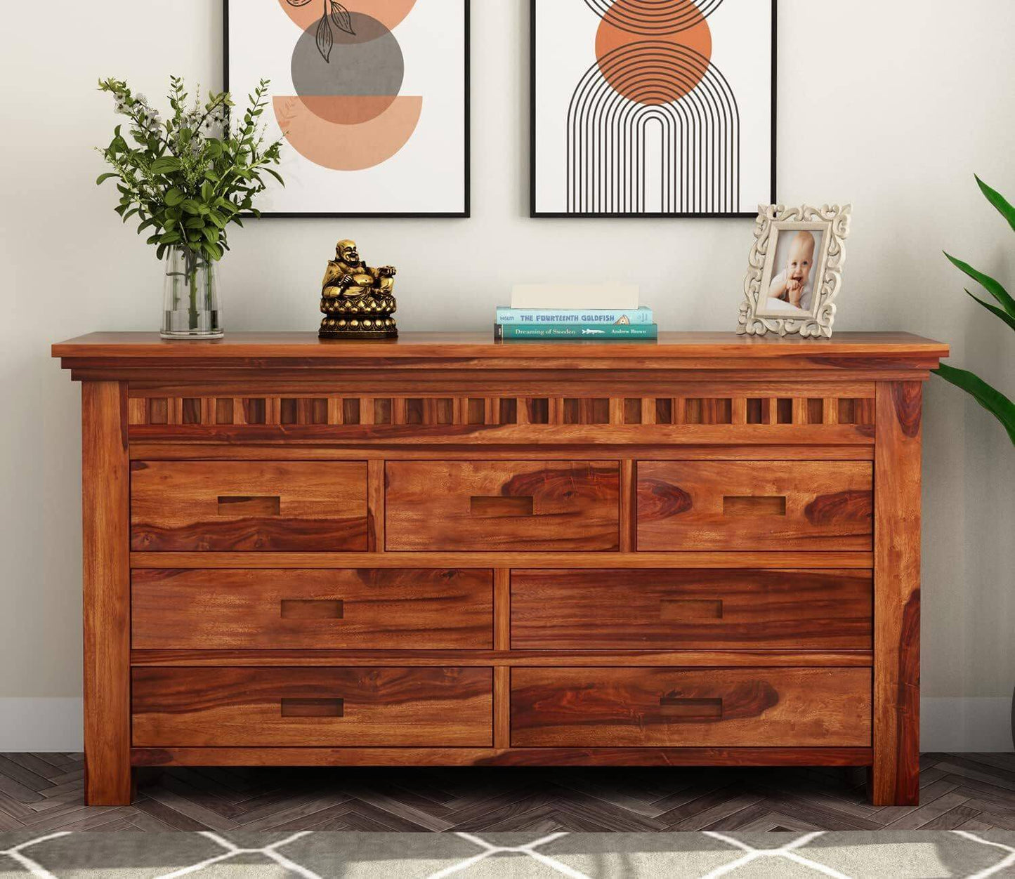 Solid Sheesham Wood Chest of Drawers with 7 Storage Drawers