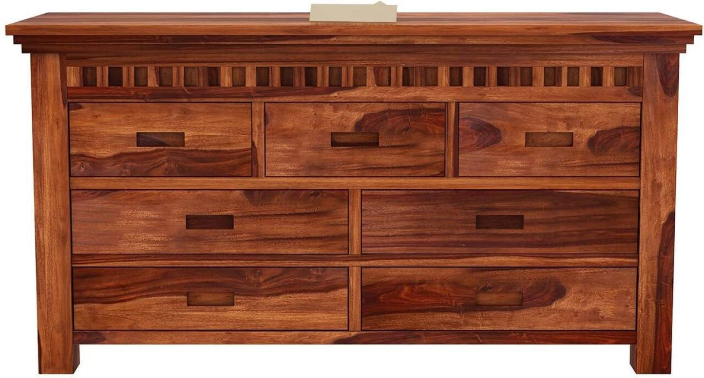 Solid Sheesham Wood Chest of Drawers with 7 Storage Drawers
