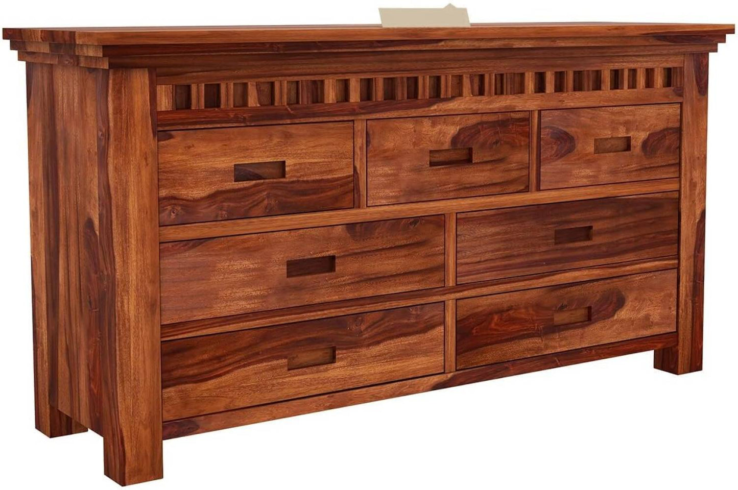 Solid Sheesham Wood Chest of Drawers with 7 Storage Drawers
