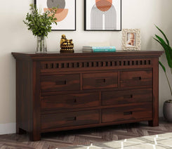 Solid Sheesham Wood Chest of Drawers with 7 Storage Drawers