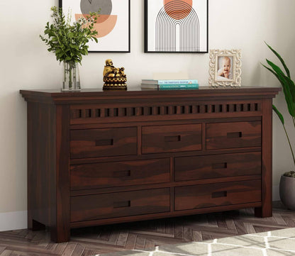 Solid Sheesham Wood Chest of Drawers with 7 Storage Drawers