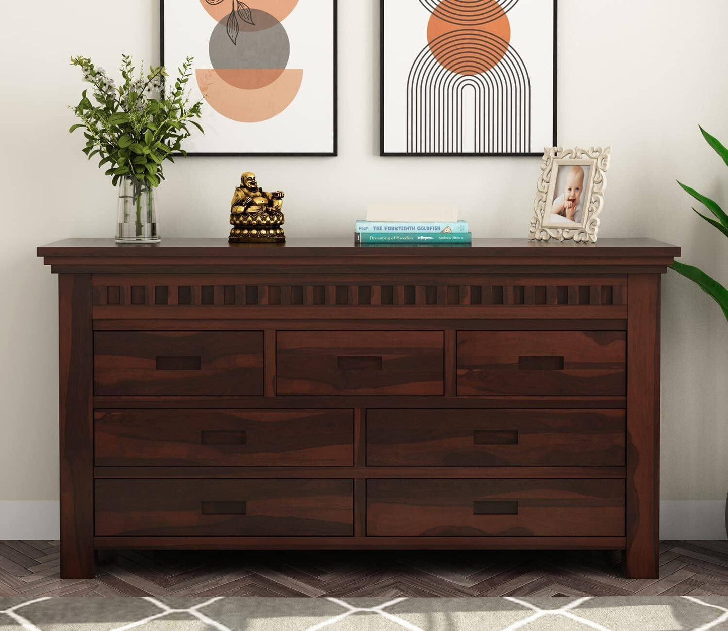 Solid Sheesham Wood Chest of Drawers with 7 Storage Drawers